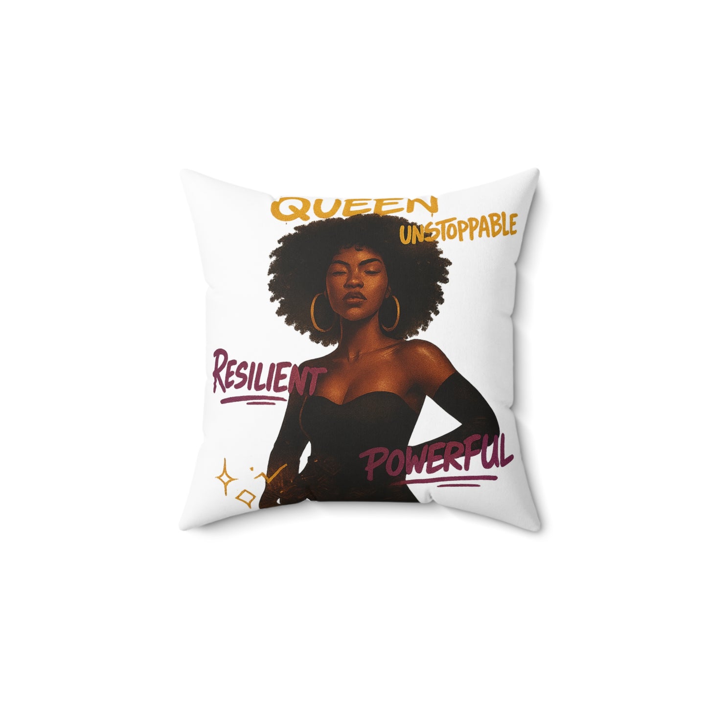 Empowering Afrocentric Square Pillow | Resilient Queen Home Decor | Inspirational Gift for Her | Bedroom, Living Room, Celebration Decor