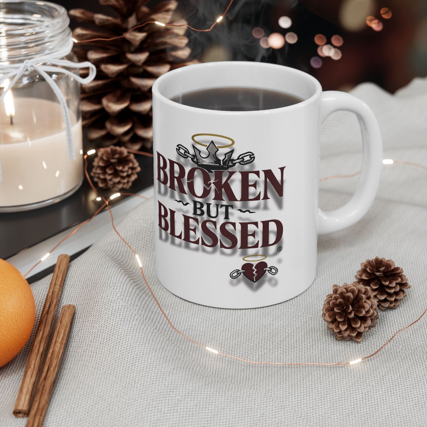 Broken and Blessed Ceramic Mug - Inspirational Coffee Mug, Gift for Friends, Positive Vibes, Motivational Drinkware, Unique Home Decor